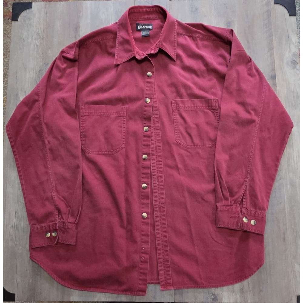 Graphite Jean Wear Burgandy Red Button Up Long Sleeve Shirt Mens L